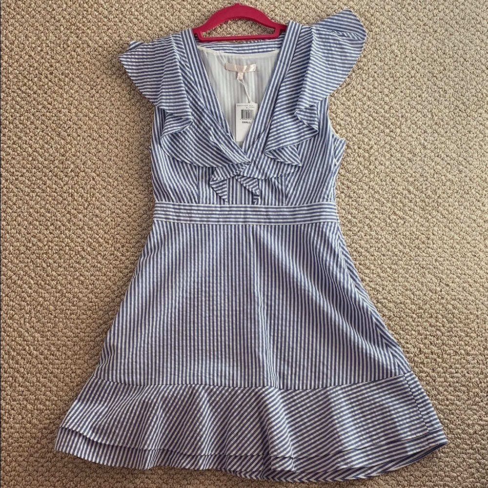 WAYF Blue and White Seersucker Dress